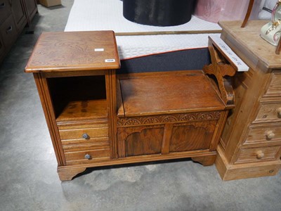 Lot 1330 - Honey oak telephone table with 2 drawers and...