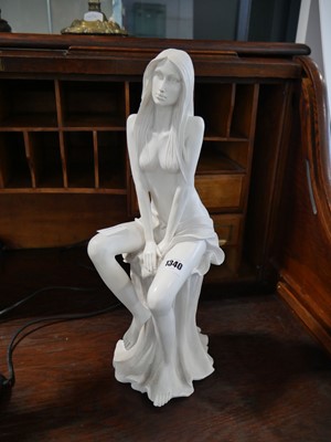 Lot 1340 - White ornament of female nude seated on a plinth