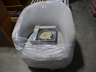 Lot 1349 - Natural coloured upholstered swivel bucket...