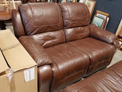 Lot 1371 - Brown leather upholstered lounge suite...