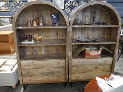 Lot 1372 - Pair of fruitwood finish open front bookcases,...