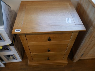 Lot 1382 - Modern light oak finish 3 drawer night stand