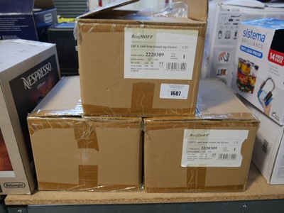 Lot 1687 - 3 boxes containing Berghoff 2.83L cast iron...