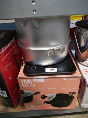 Lot 1630 - Cooking pot, scales, Zoya 4 piece stock pot set