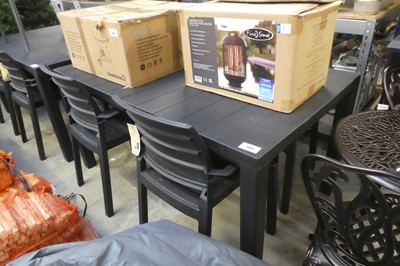 Lot 2046 - Black modern rectangular garden table with set...