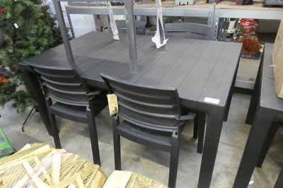 Lot 2047 - Black modern rectangular garden table with set...