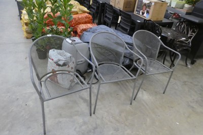 Lot 2051 - Set of 3 grey mesh back garden armchairs