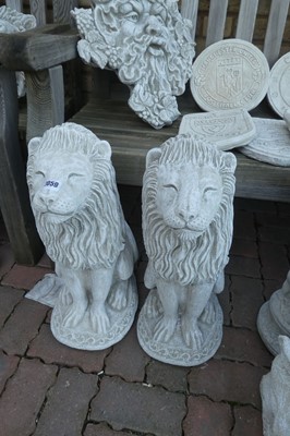 Lot 2059 - Large pair of concrete seated lions