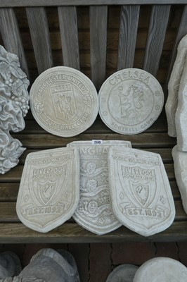 Lot 2149 - 5 concrete football club wall plaques incl....