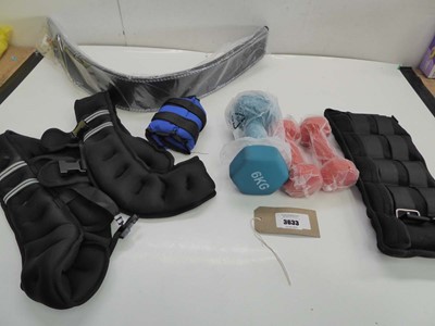 Lot 3633 - Weighted training vest, hand weights, weight...