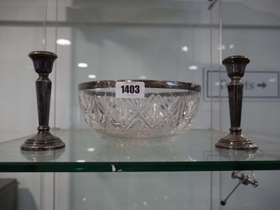 Lot 1403 - Cut glass bowl with hall marked silver rim and...