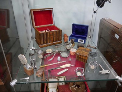 Lot 1405 - Small caddy with secret lower compartment,...