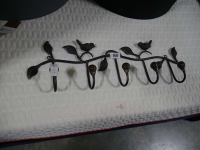 Lot 1411 - Wrought 5 branch bird themed coat hook