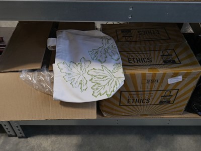 Lot 1724 - 2 boxes containing a number of white tote bags...