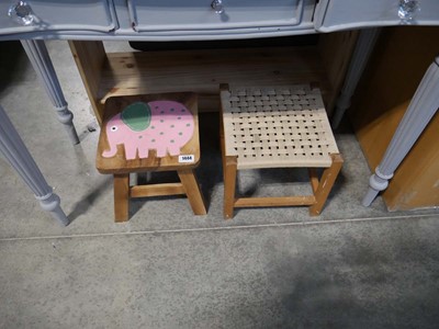 Lot 1444 - Pine shelf and 2 small stools