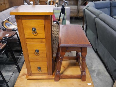 Lot 1445 - Pine 3 drawer storage unit and a small wooden...