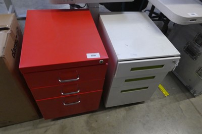 Lot 2291 - Red metal 3 drawer filing cabinet with white...