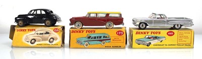 Lot 105 - Three Dinky models: 159 Morris Oxford saloon,...