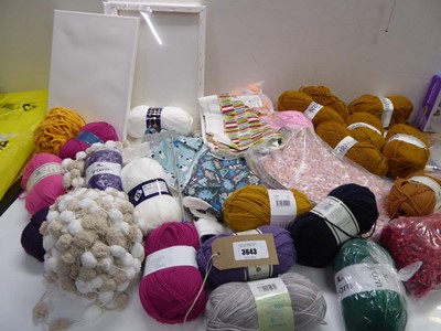 Lot 3643 - Selection of wool, fabrics, knitting needles,...
