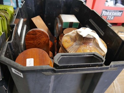 Lot 1562 - Large black plastic tub of various treen with...