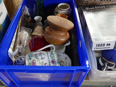 Lot 1566 - Blue plastic tub containing mixed ceramics and...