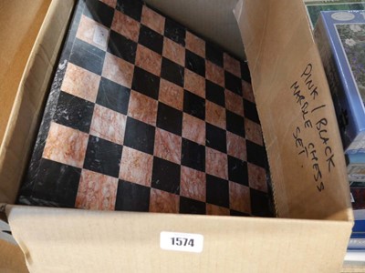 Lot 1574 - Marble finish chess board with pieces
