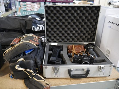 Lot 1779 - Metal briefcase with various cameras and...