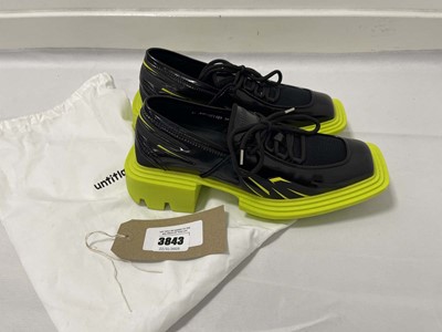 Lot 3843 - Untitlab shoes in black / neon yellow size...