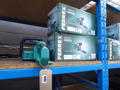 Lot 4086 - 3 40v cordless chainsaws from Ferrex, 2 boxed,...