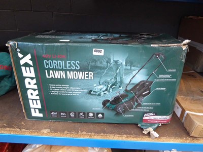 Lot 4092 - Boxed Ferrex 40v Li-ion cordless lawn mower no...