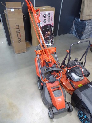 Lot 4057 - Orange Flymo 240V lawnmower and strimmer