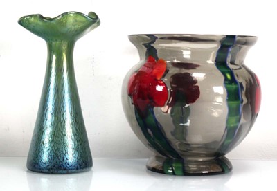 Lot 203 - A Loetz style iridescent glass vase of flared...