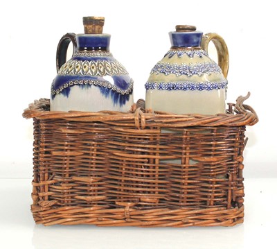 Lot 208 - A wicker basket containing a pair of Doulton...