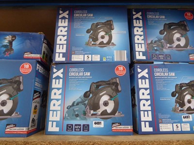Lot 4491 - Two Ferrex cordless circular saw (no battery...