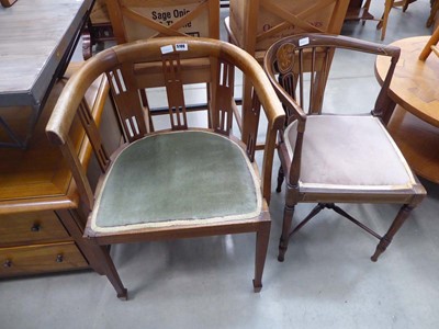 Lot 5106 - Carved bow back armchair, plus an Edwardian...