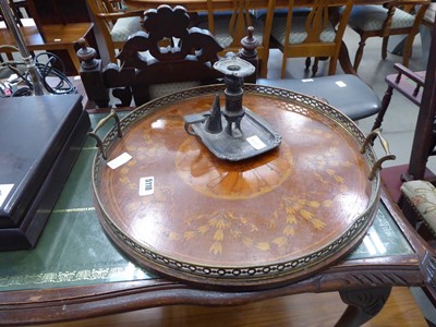 Lot 5110 - Inlaid circular serving tray with brass...
