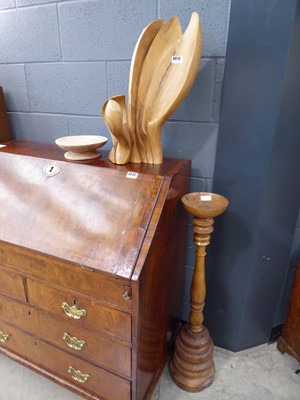 Lot 5019 - Turned oak plant stand plus a wooden bowl and...