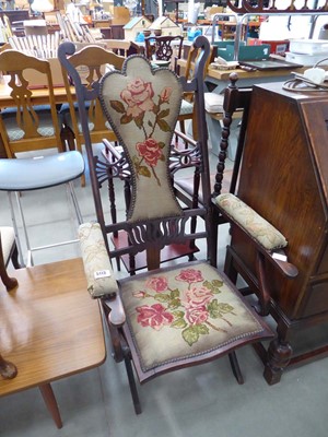 Lot 5113 - Folding armchair with embroidered seat and...