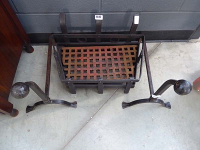 Lot 5032 - Fire basket plus a pair of fire dogs