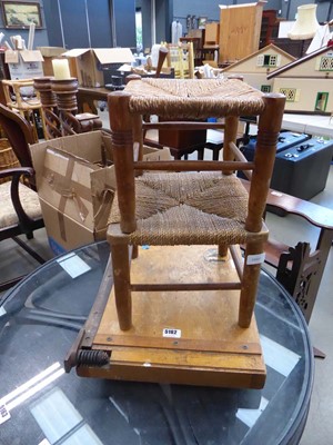Lot 5162 - Paper guillotine plus two strung seated stools