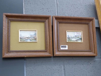 Lot 5033 - Pair of miniature oils, country scenes with...