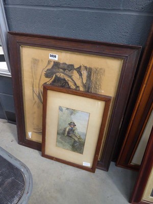 Lot 5036 - Watercolour of a boy plus a sketch 'Red Riding...