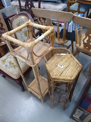 Lot 5170 - Two cane and wicker plant stands plus two baskets