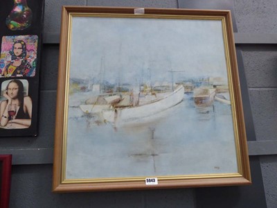 Lot 5043 - Contemporary oil on canvas 'Moored sailing boats'