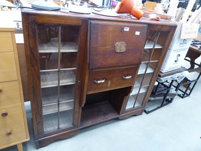Lot 5181 - Oak fall front bureau with two glazed...