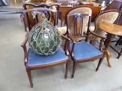 Lot 5120 - Pair of Edwardian inlaid His & Hers armchairs