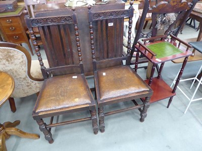 Lot 5122 - Pair of oak dining chairs with drop in seats...