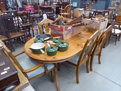 Lot 5148 - Oval pine dining table plus 6 chairs to...