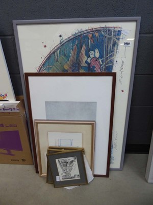 Lot 5059 - Four urban prints plus still life with flowers,...