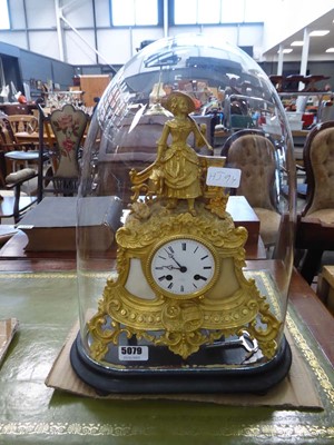 Lot 5079 - French mantel clock with glass dome
